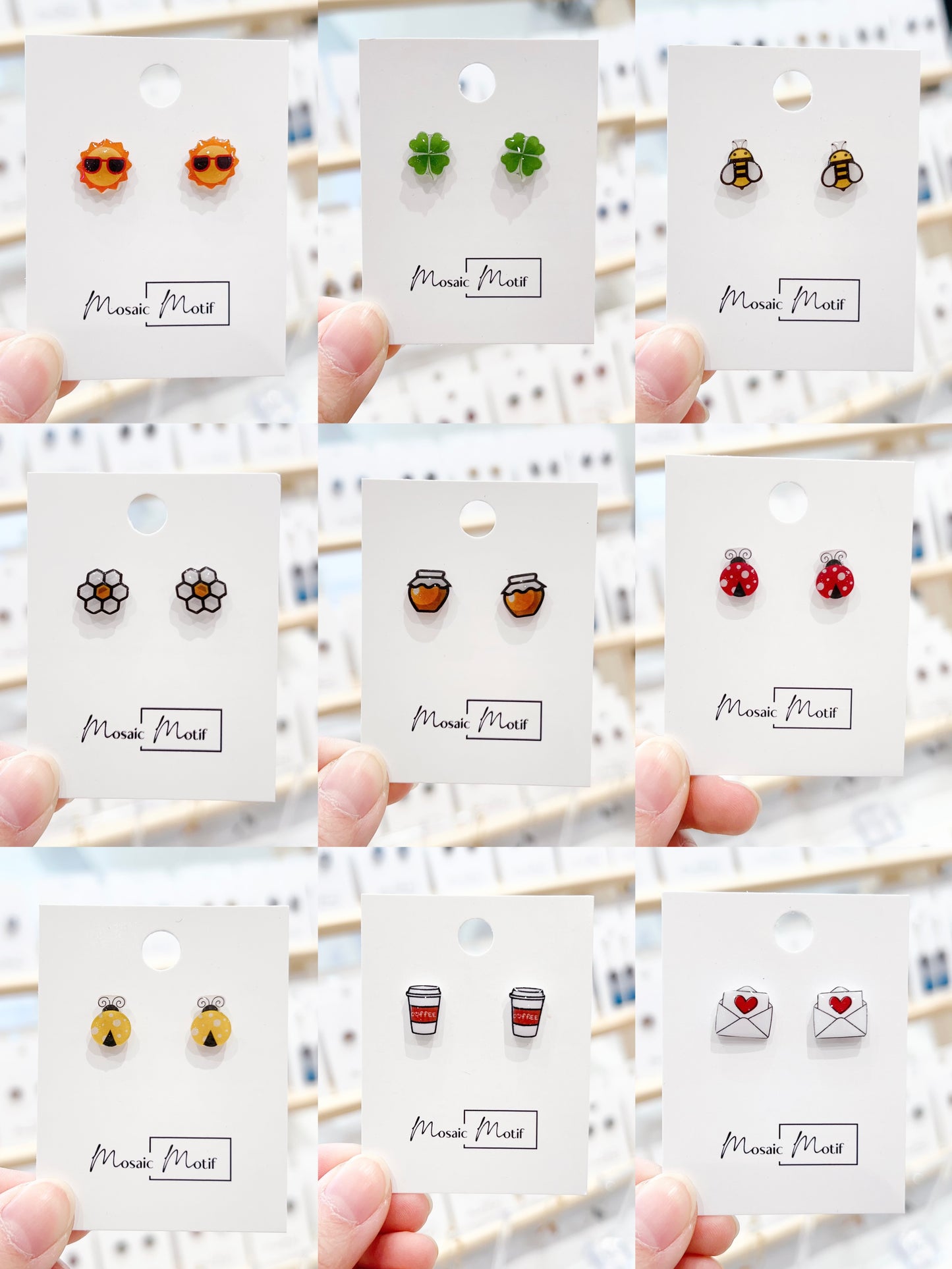 Assorted stud earrings (9 variants)