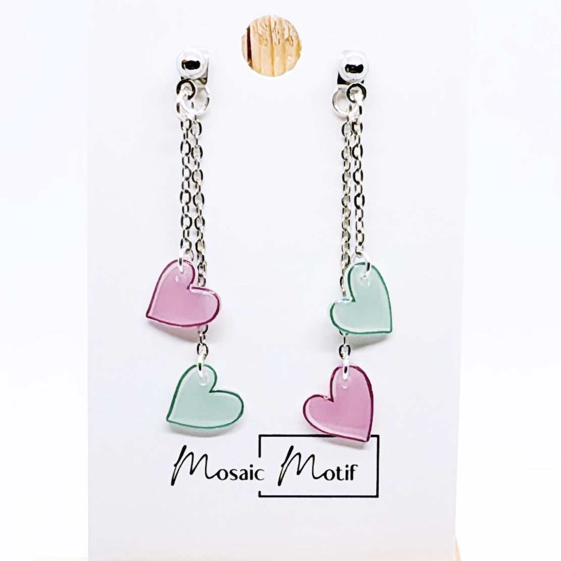 Heart 2in1 double dangle earrings (multiple colours combination)