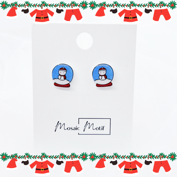 Xmas Christmas snow globe earrings - Snowman