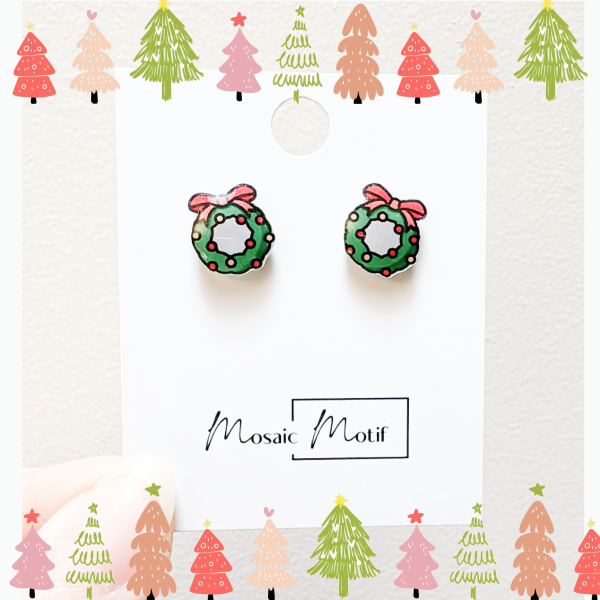 Xmas Christmas stud earrings - Wreath