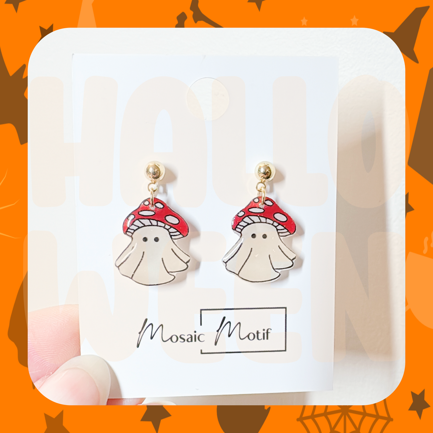 Halloween dangle earrings - Mushroom boo