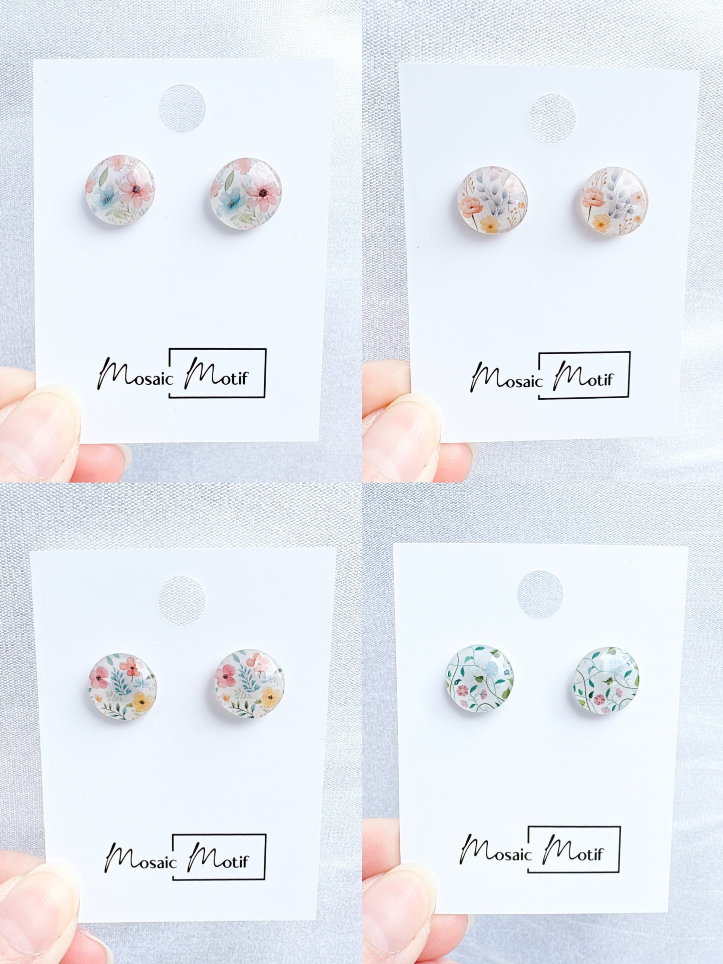 Floral stone stud earrings (multiple colours)