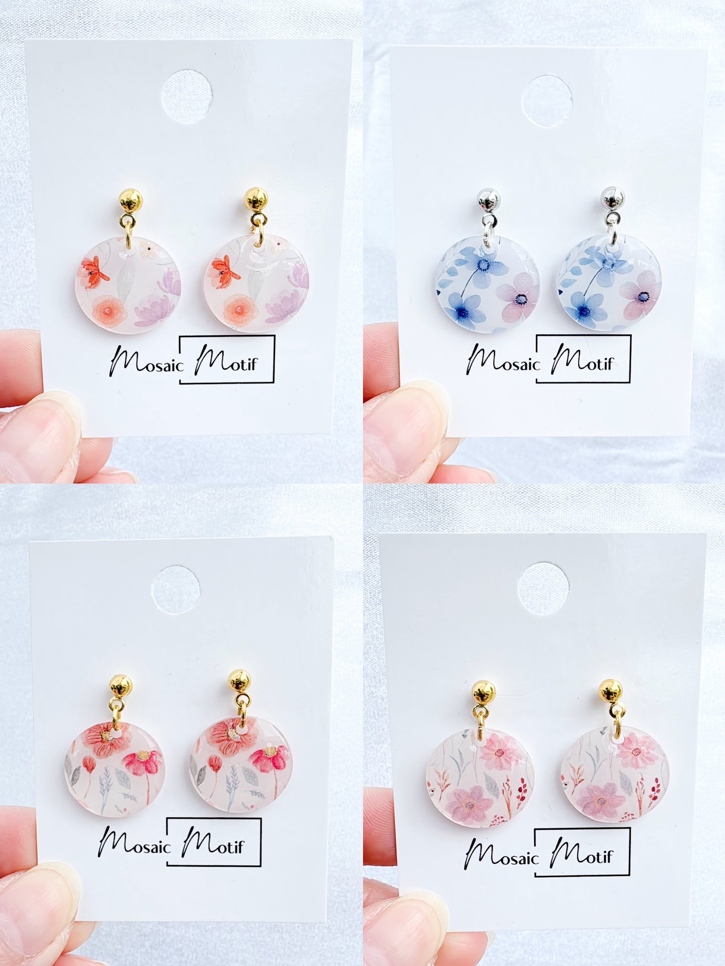 Floral stone dangle earrings (multiple colours)