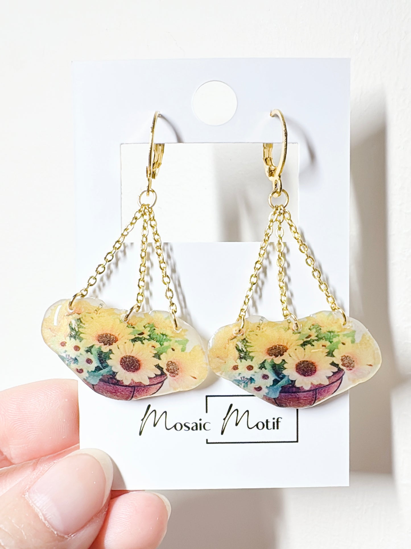 Floral Basket dangle earrings