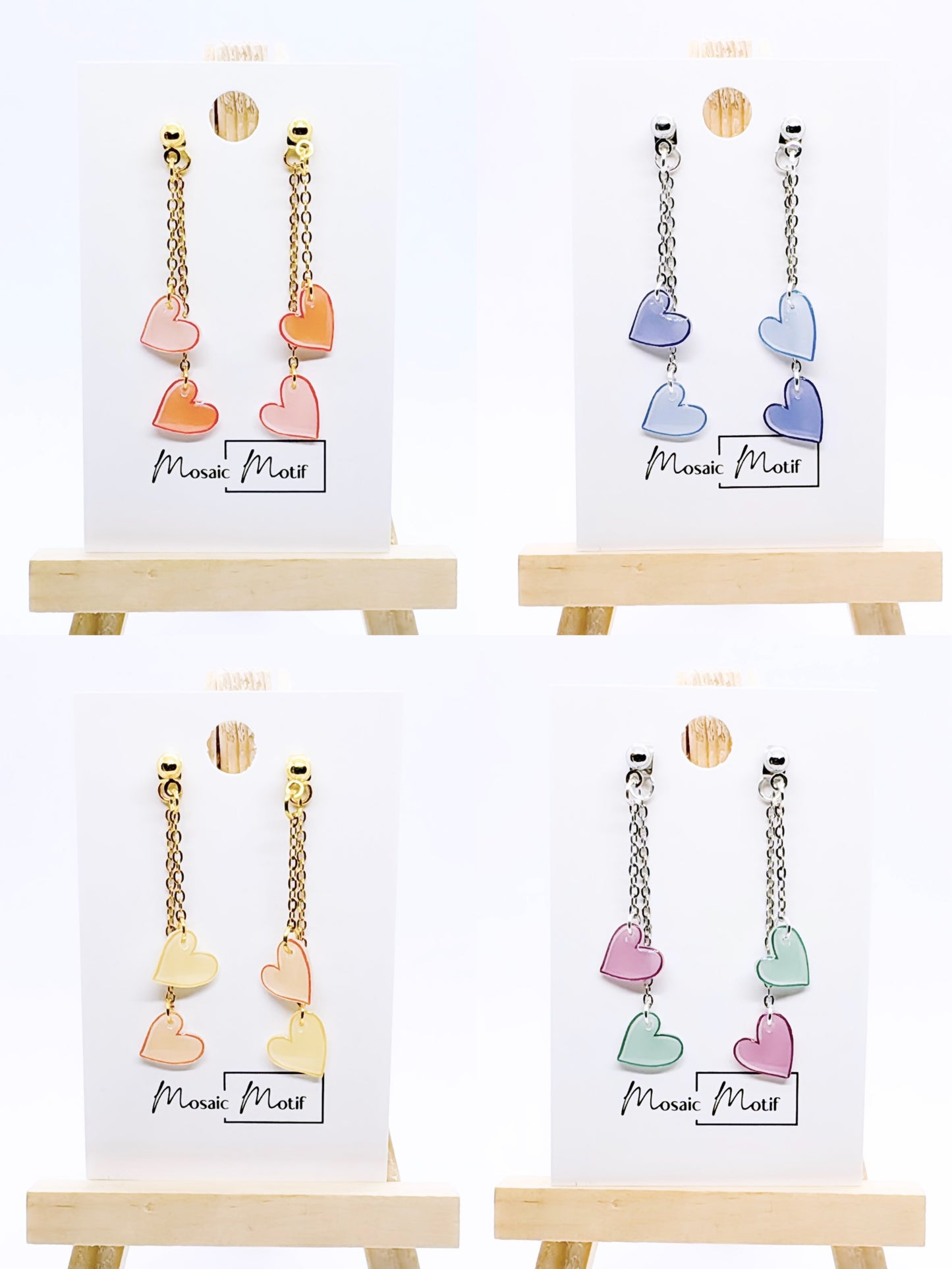 Heart 2in1 double dangle earrings (multiple colours combination)