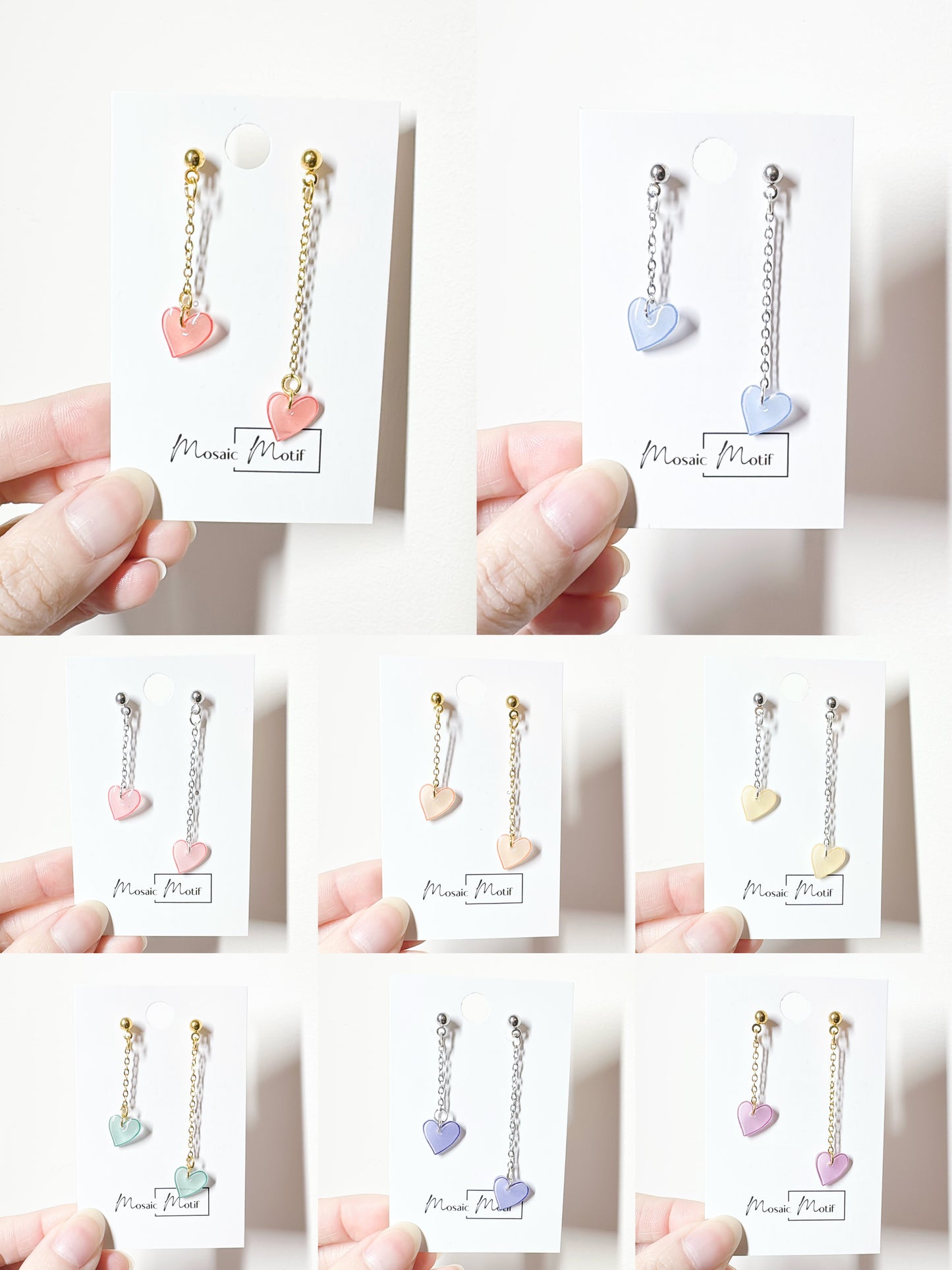 Heart dangle earrings (multiple colours)