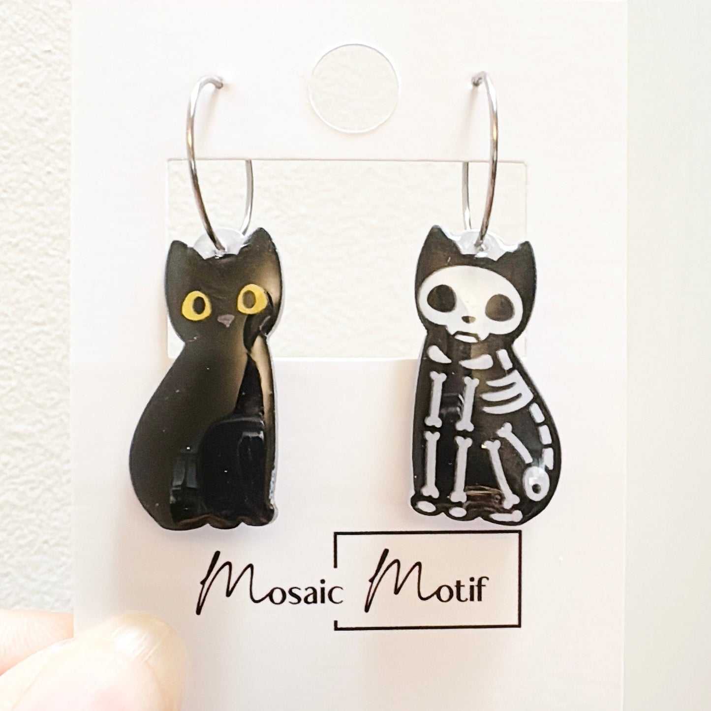 Halloween hoop earrings - Black & White cat