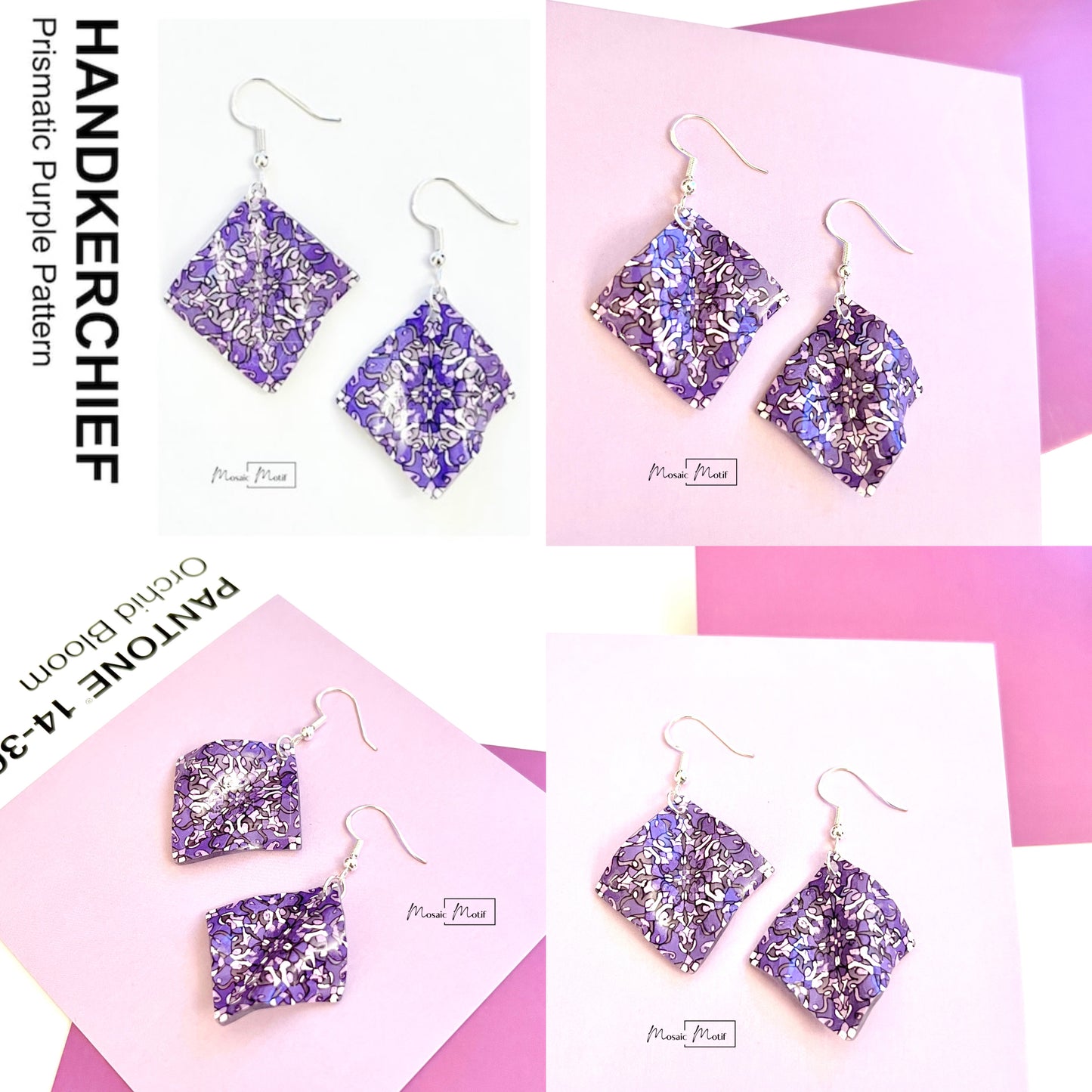 Handkerchief earrings - Geometric Vintage Vibe Pattern (Made to order)