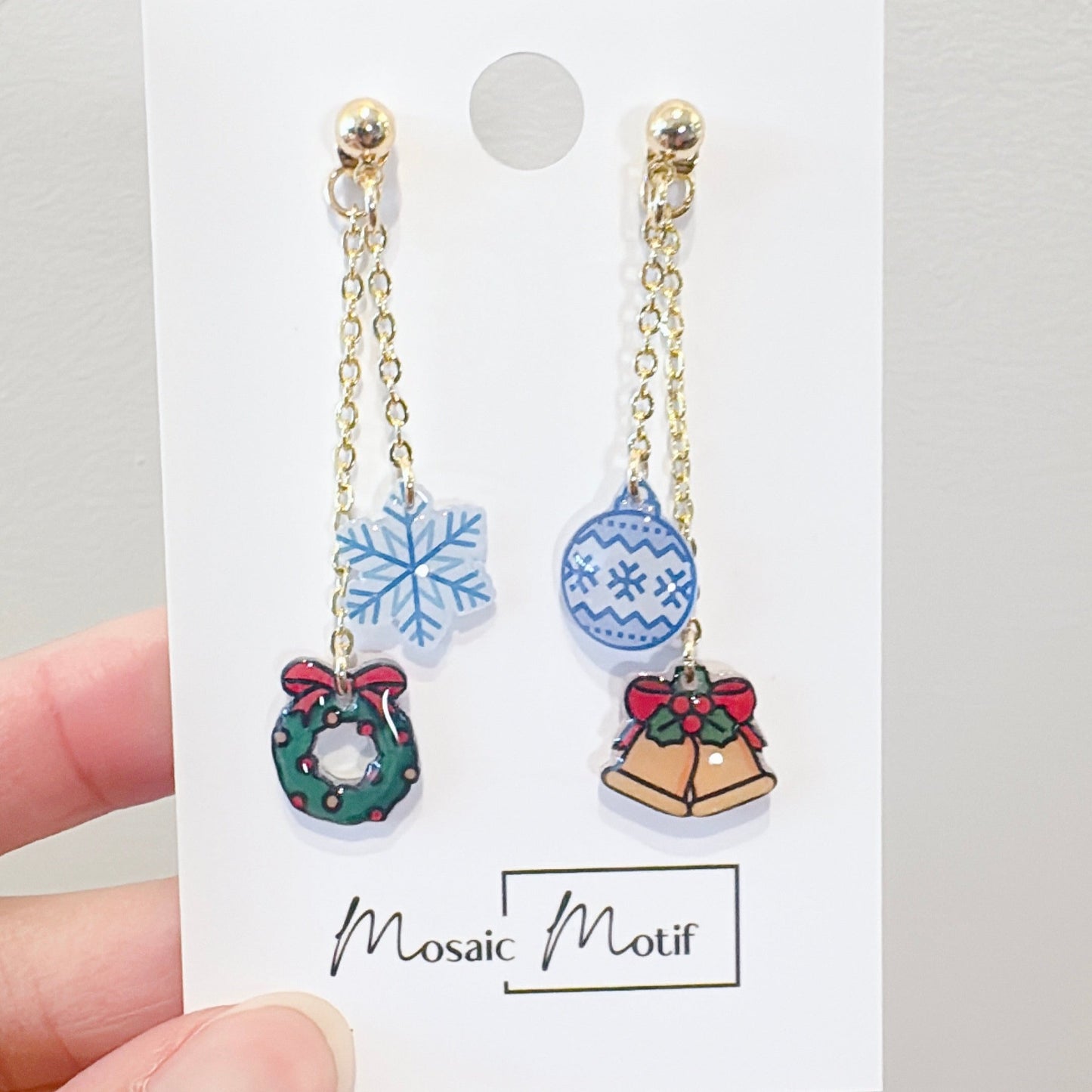 Xmas Christmas dangle earrings - 2in1 double dangle earrings (snowflake, xmas bell, wreath, ornament)