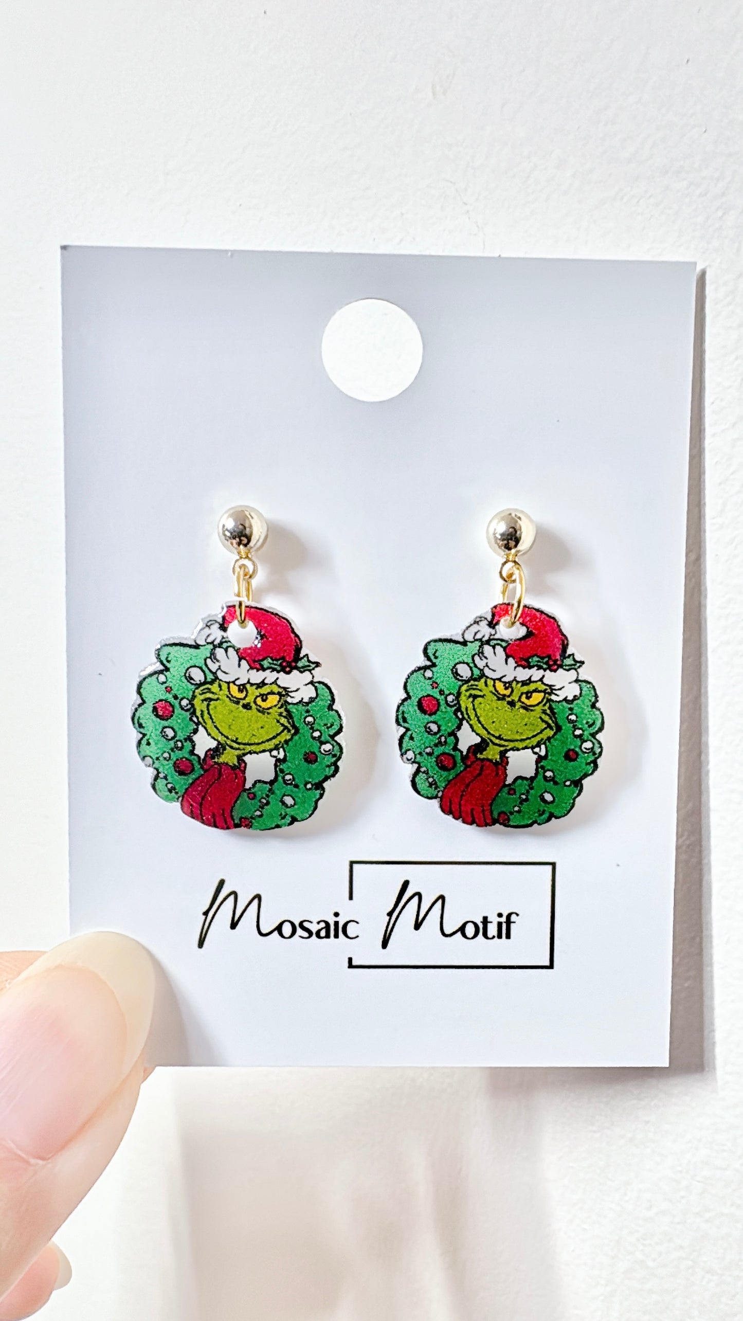 Xmas Christmas dangle earrings - Grinchy Wreath dangle