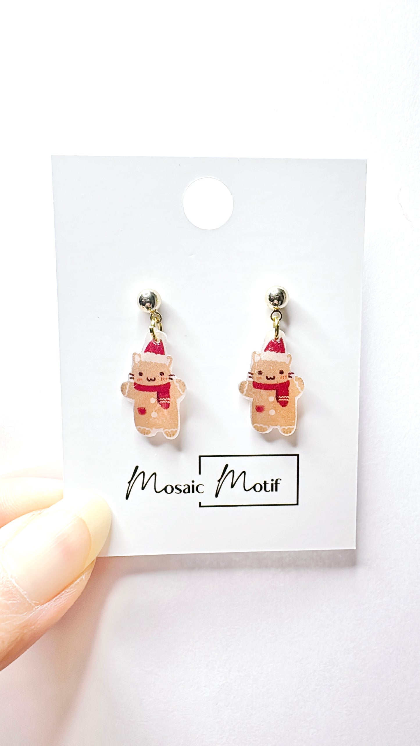 Xmas Christmas dangle earrings - Gingerbread Meow