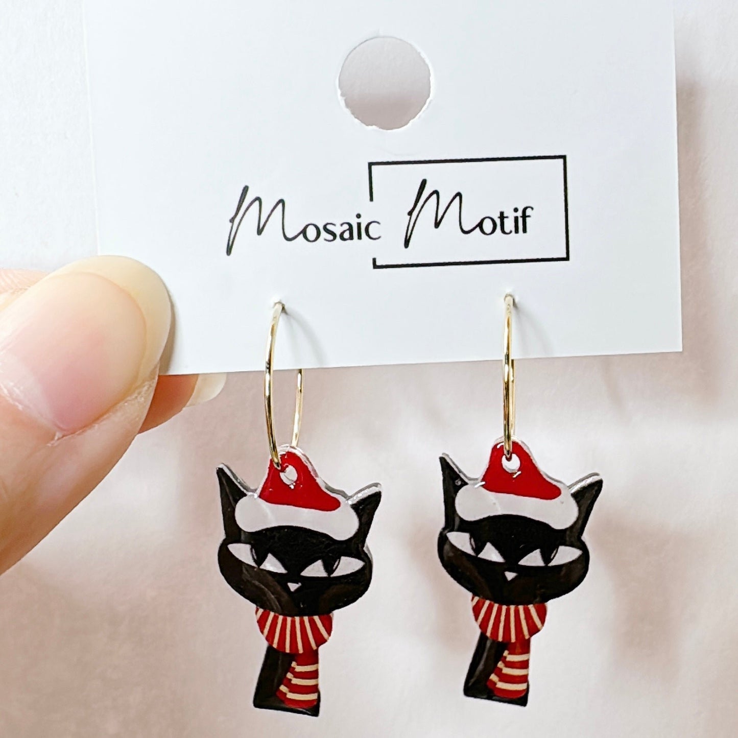 Xmas Christmas hoop earrings - Black Cat