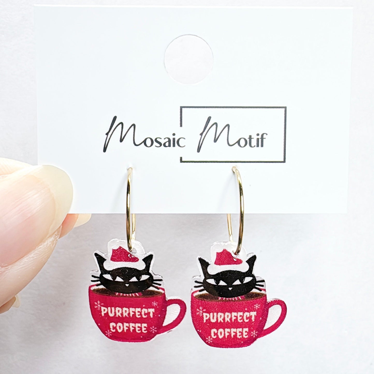 Xmas Christmas hoop earrings - Black Cat Coffee
