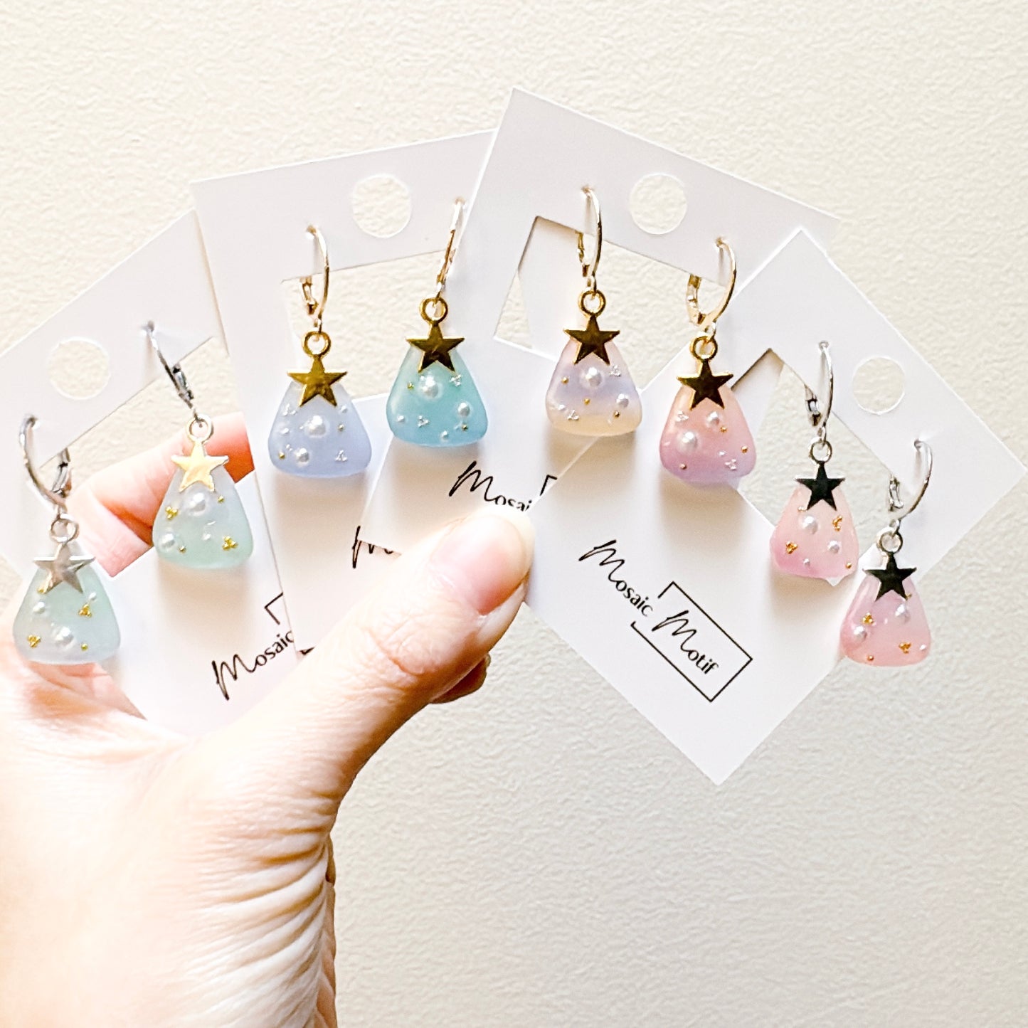 Xmas Christmas hoop earrings - tree cutie (Pearl)