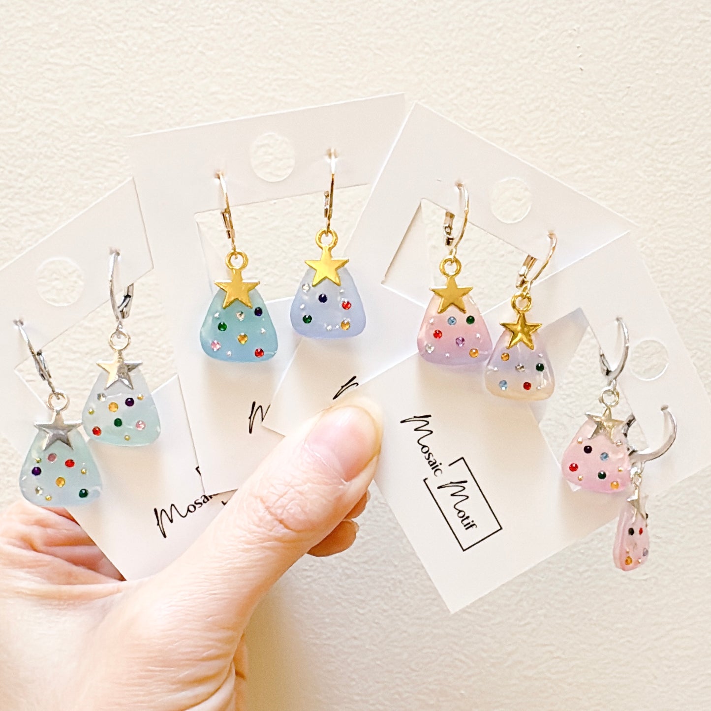 Xmas Christmas hoop earrings - tree cutie (Colourful stone)