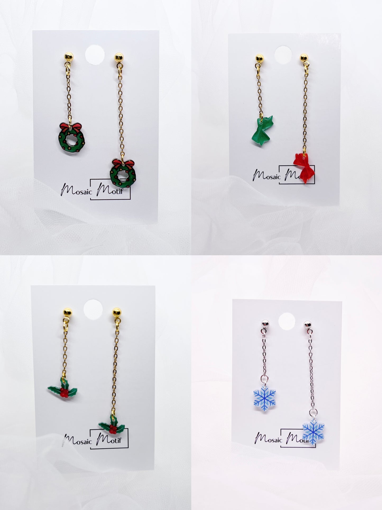 Xmas Christmas long dangle earrings - Snowflake