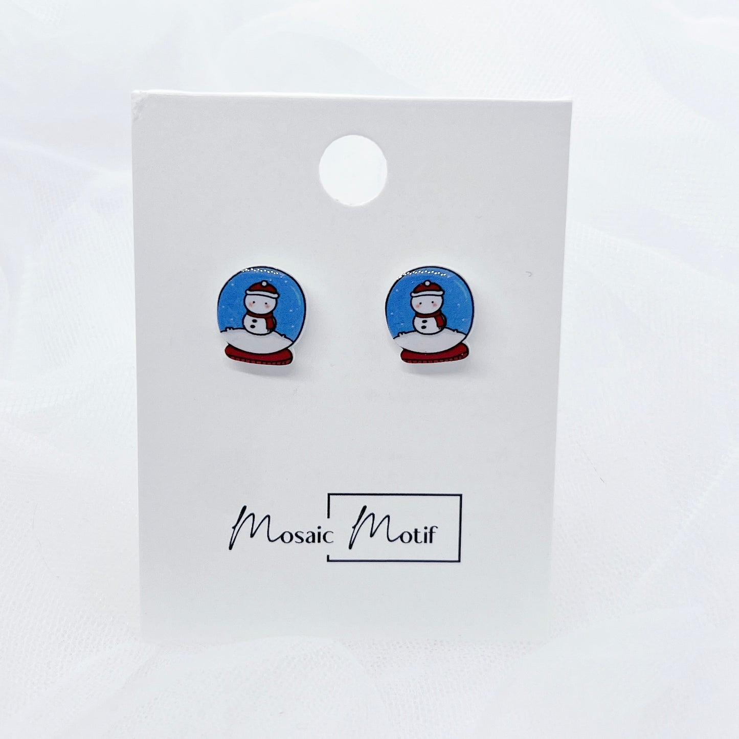 Xmas Christmas snow globe earrings - Snowman