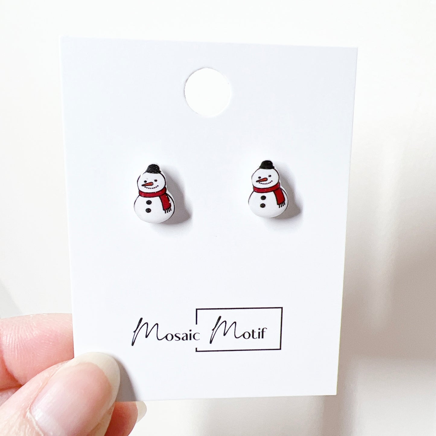 Xmas Christmas stud earrings - Snowman (Black hat)