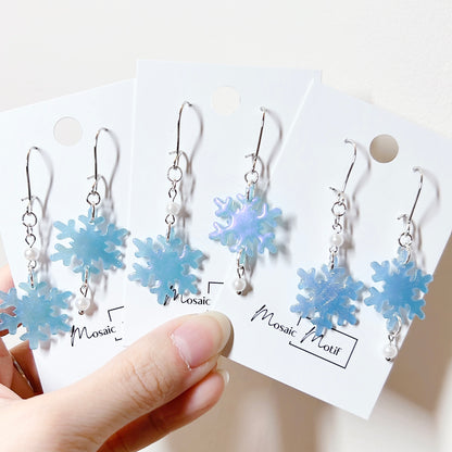 Xmas Christmas snowflake earrings - pearl dangle earrings