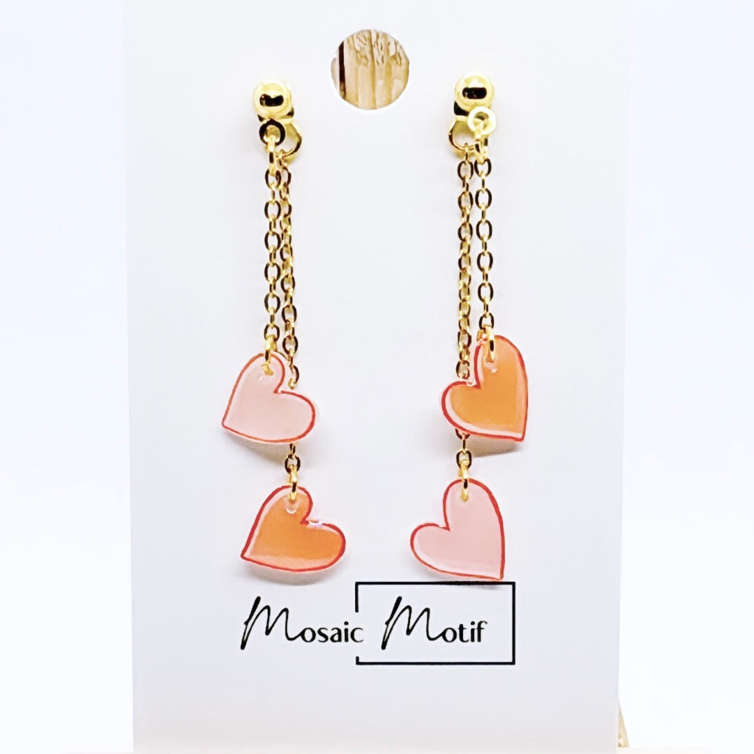 Valentine - double heart dangle earrings (multiple colours combination)