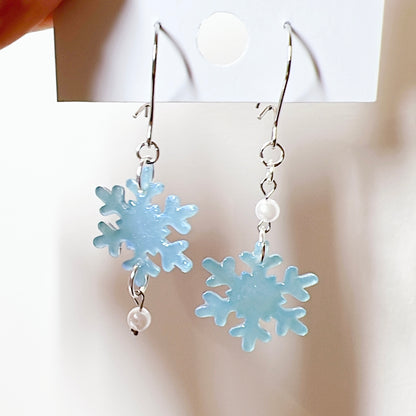 Xmas Christmas snowflake earrings - pearl dangle earrings
