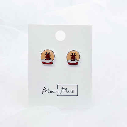 Xmas Christmas snow globe earrings - Deer