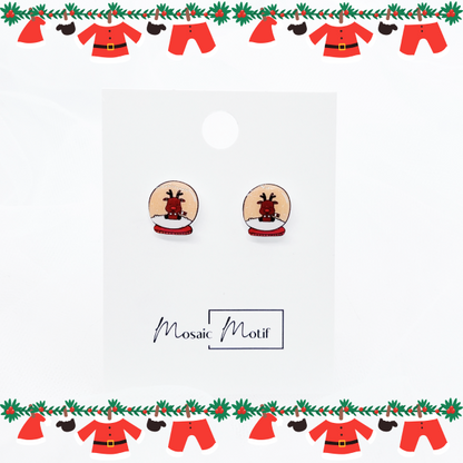 Xmas Christmas snow globe earrings - Deer