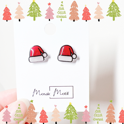 Xmas Christmas stud earrings - Christmas hat