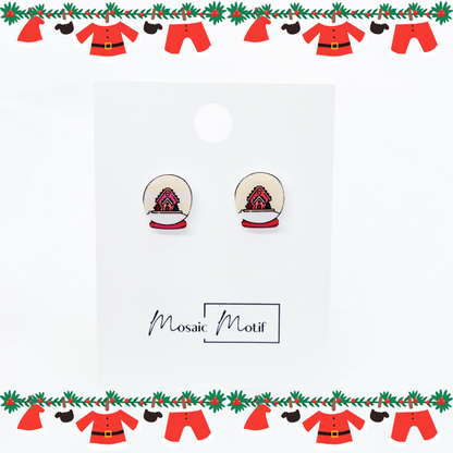 Xmas Christmas snow globe earrings - Gingerbread house
