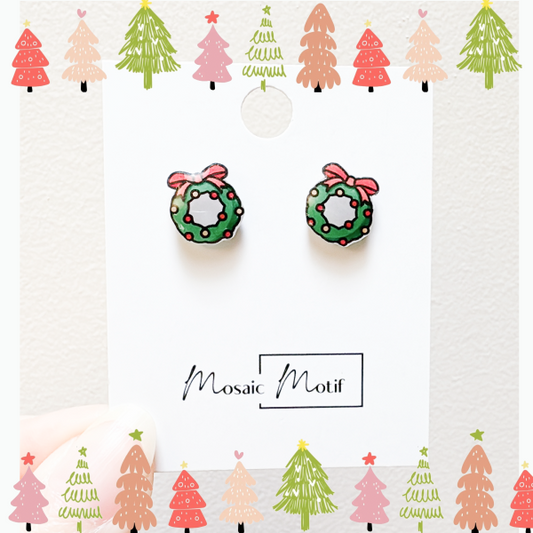Xmas Christmas stud earrings - Wreath