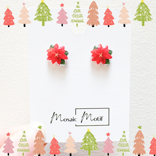 Xmas Christmas stud earrings - Poinsettia