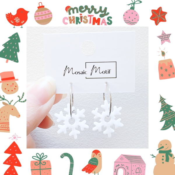 Xmas Christmas snowflake earrings - hoop earrings