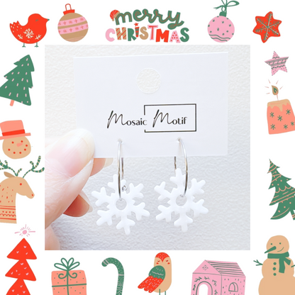 Xmas Christmas snowflake earrings - hoop earrings