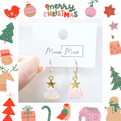 Xmas Christmas hoop earrings - tree cutie (Pearl)