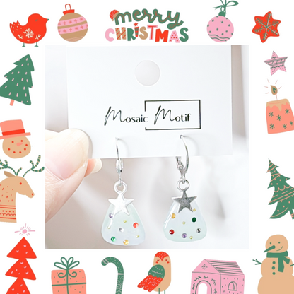 Xmas Christmas hoop earrings - tree cutie (Colourful stone)