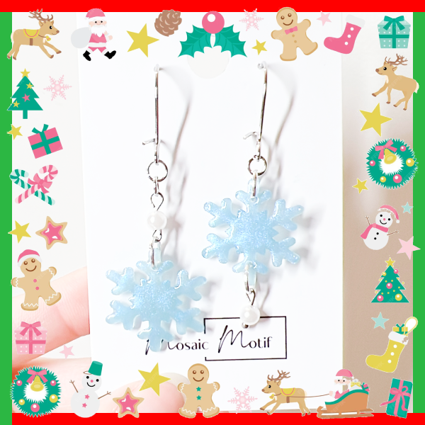 Xmas Christmas snowflake earrings - pearl dangle earrings