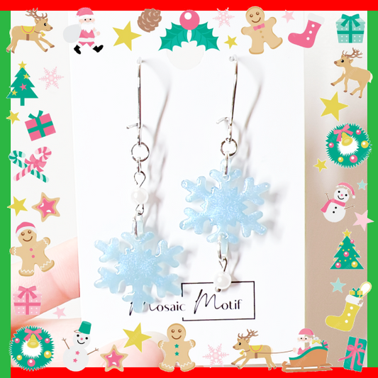 Xmas Christmas snowflake earrings - pearl dangle earrings