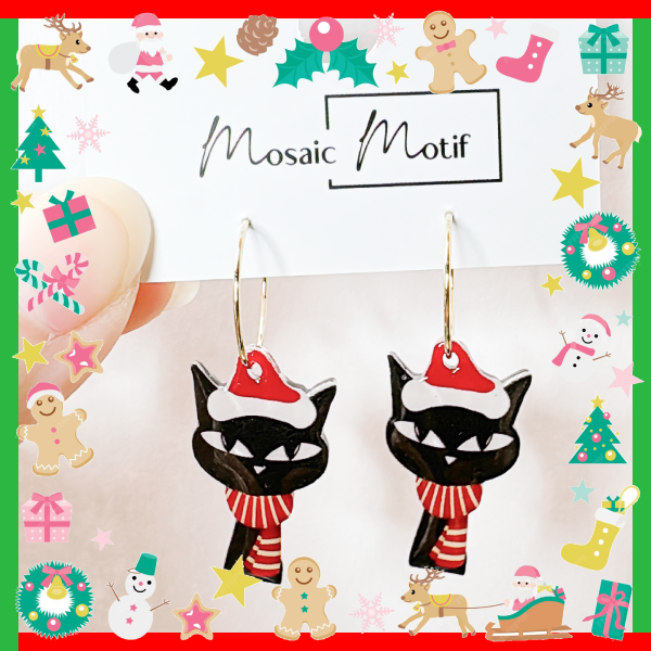 Xmas Christmas hoop earrings - Black Cat