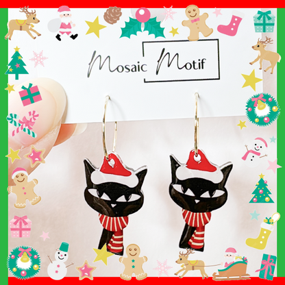 Xmas Christmas hoop earrings - Black Cat