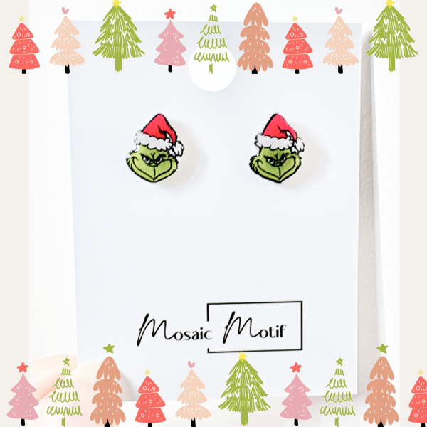 Xmas Christmas stud earrings - Grinchy
