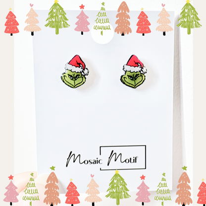 Xmas Christmas stud earrings - Grinchy