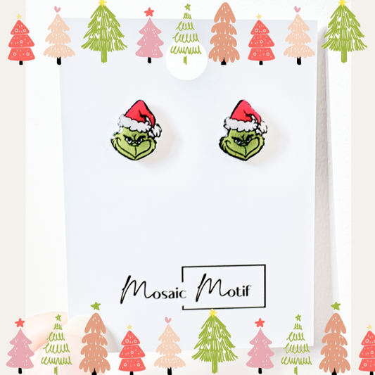 Xmas Christmas stud earrings - Grinchy