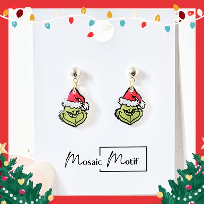 Xmas Christmas dangle earrings - Grinchy