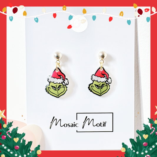 Xmas Christmas dangle earrings - Grinchy