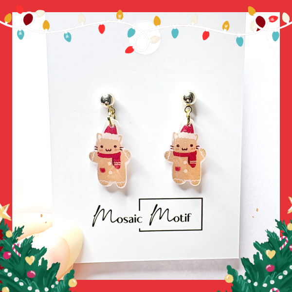 Xmas Christmas dangle earrings - Gingerbread Meow