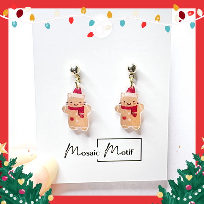Xmas Christmas dangle earrings - Gingerbread Meow