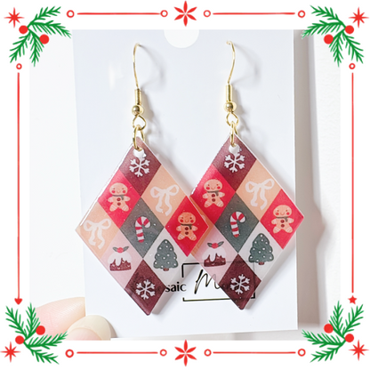 Xmas Christmas argyle earrings - Colourful