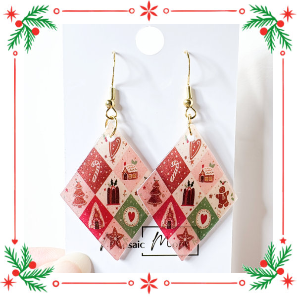 Xmas Christmas argyle earrings - Cute
