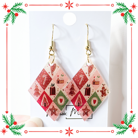 Xmas Christmas argyle earrings - Cute