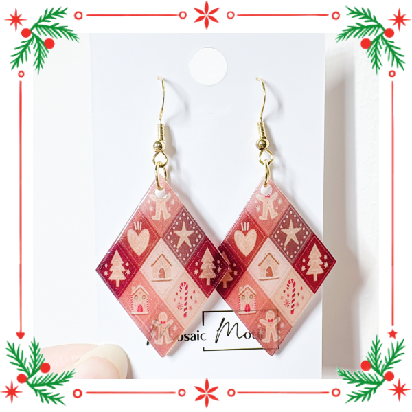 Xmas Christmas argyle earrings - Brown